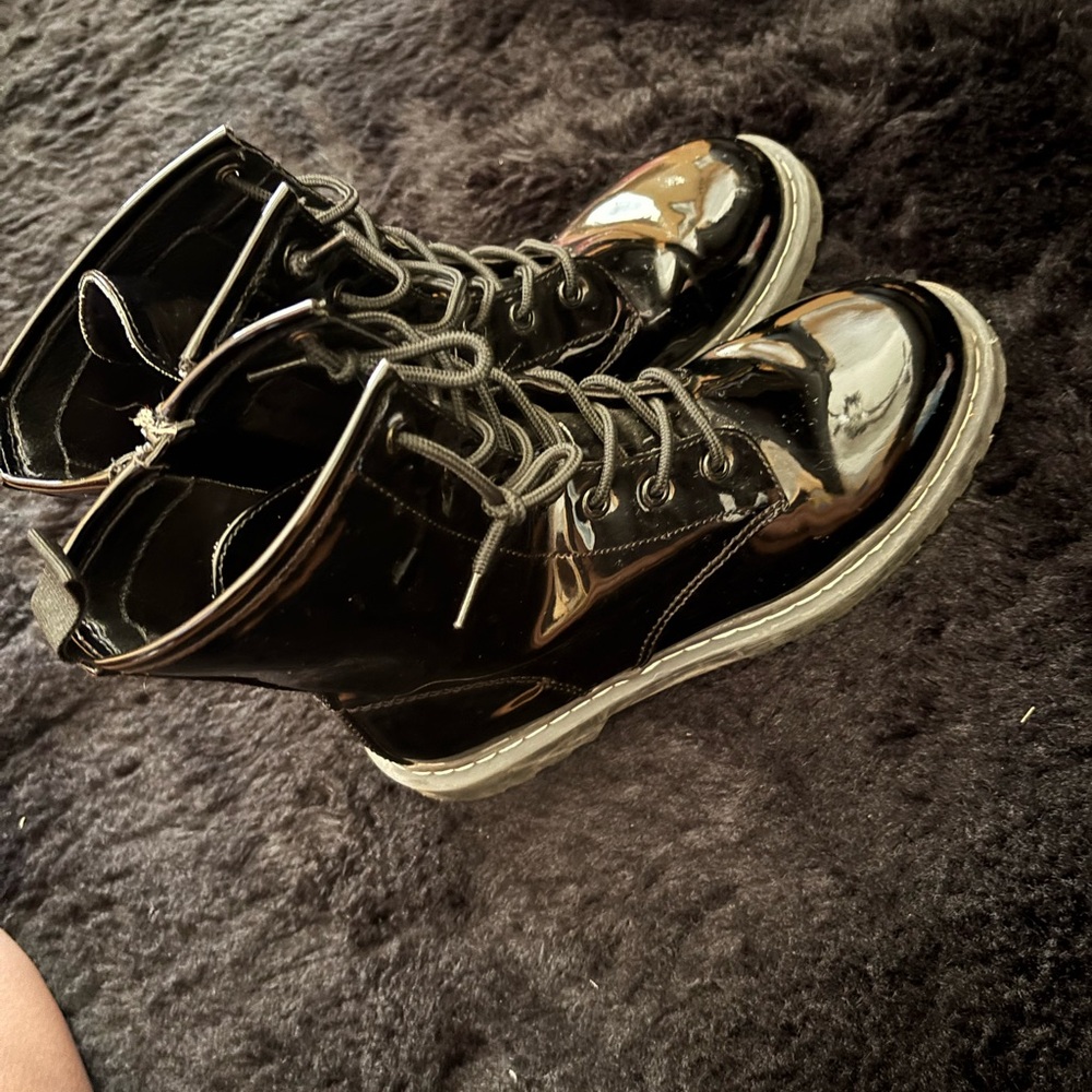 Black Patent Leather Laced Boots